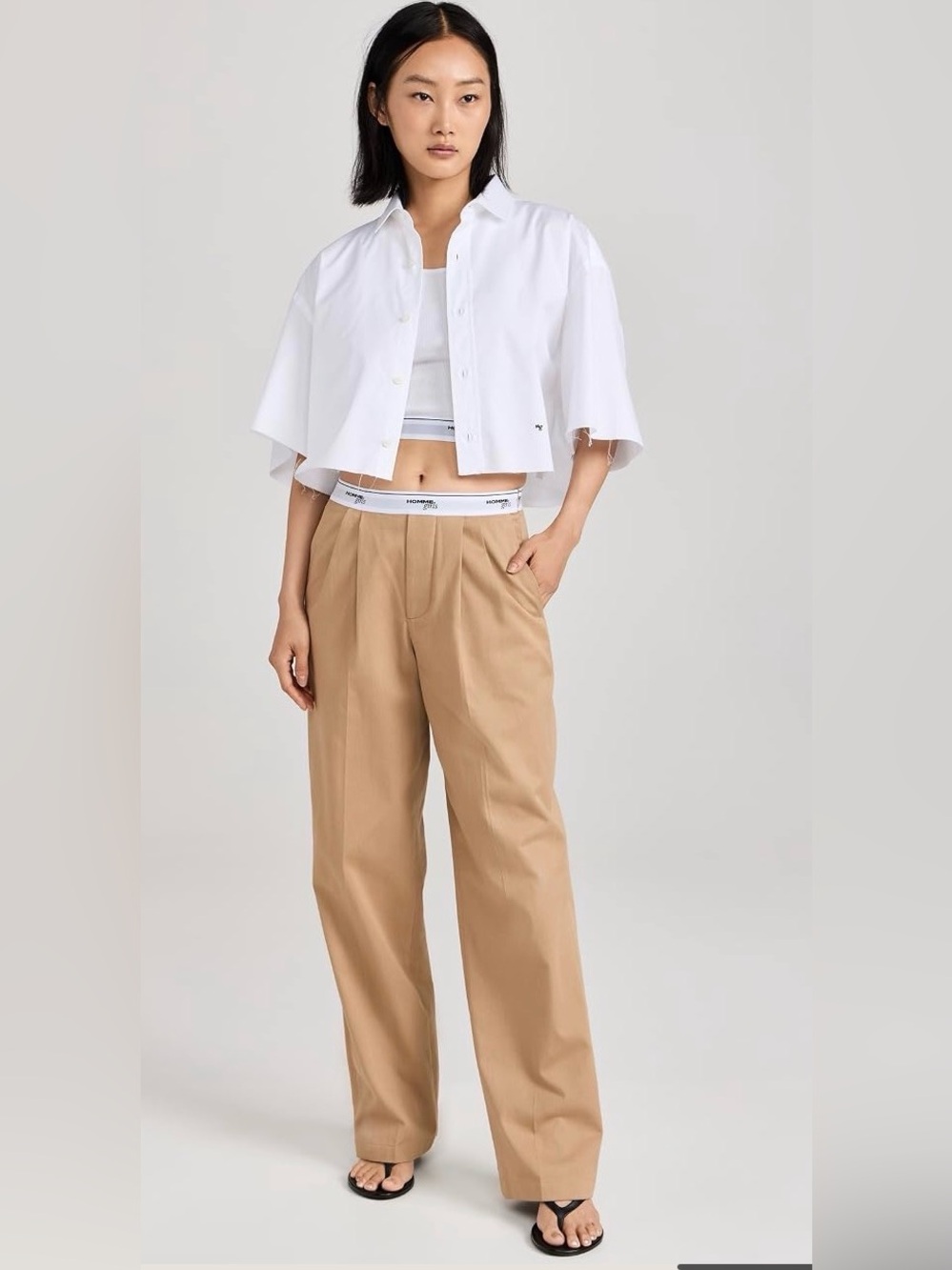 HOMMEGIRLS Women’s Logo Elastic Waist Khaki Pants Size 40 IT/ 4 US